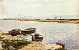 Three Boats By A Shore by Joaquin Sorolla y Bastida